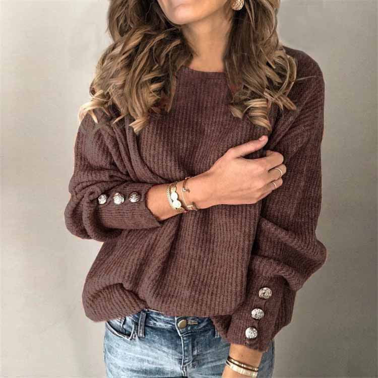 Levoire | Décontracté Chic Pull Avec Détails De Bouton Pour Femmes Braun