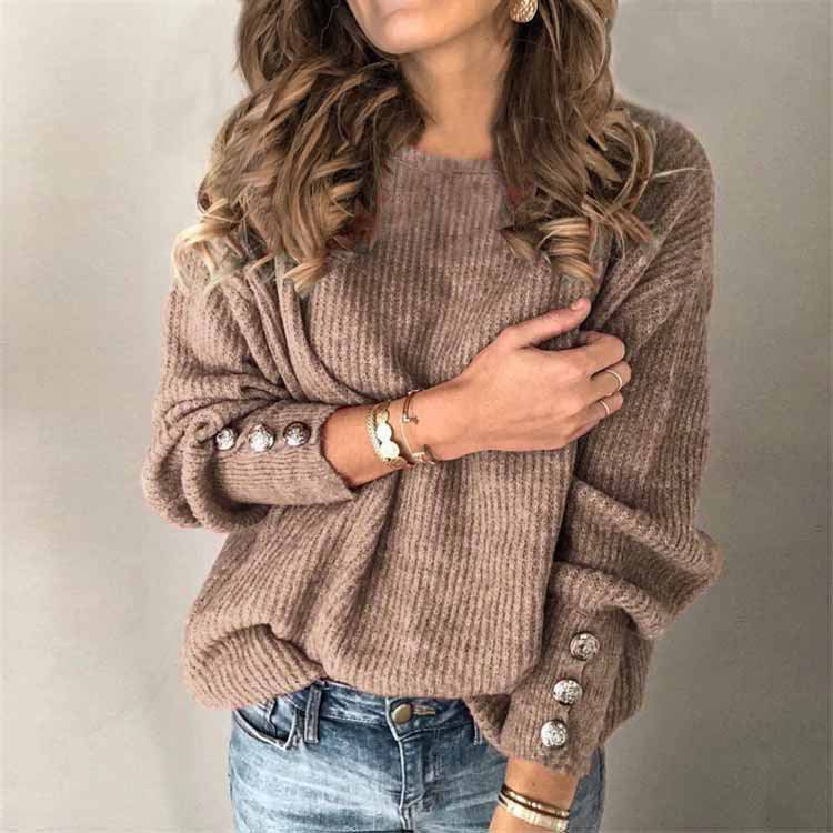 Levoire | Décontracté Chic Pull Avec Détails De Bouton Pour Femmes Beige