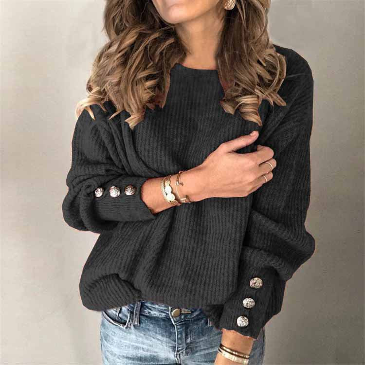 Levoire | Décontracté Chic Pull Avec Détails De Bouton Pour Femmes Noir