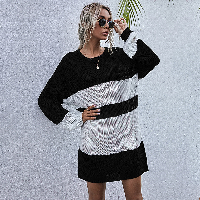 Robe pull oversize pour femme avec un motif à rayures en bloc tendance Levoire