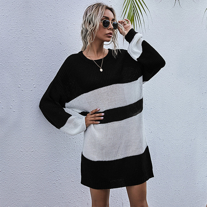 Robe pull oversize pour femme avec un motif à rayures en bloc tendance Levoire