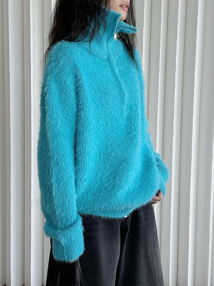 Levoire | Pull En Peluche Avec Fermeture Éclair Bleu Une taille