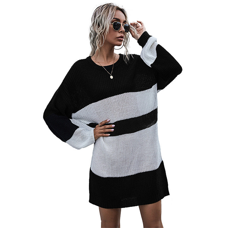 Robe pull oversize pour femme avec un motif à rayures en bloc tendance Levoire