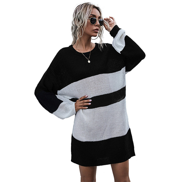 Robe pull oversize pour femme avec un motif à rayures en bloc tendance Levoire