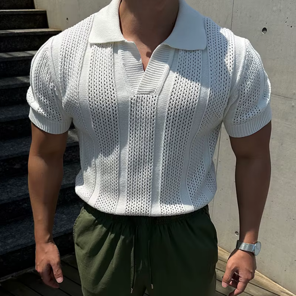 Levoire | T-Shirt en Mesh avec Col Polo Blanc