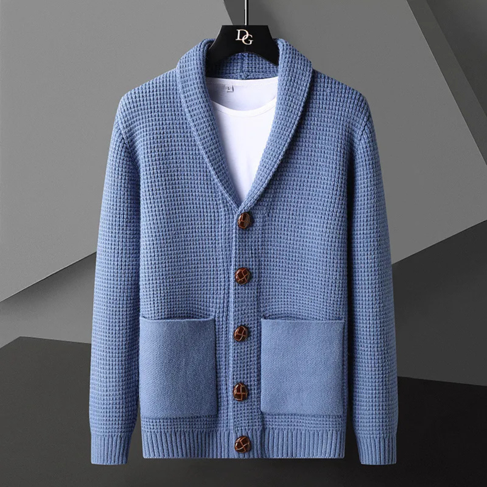 Levoire | Veste En Maille Élégante Pour Hommes Avec Fermeture À Boutons Bleu