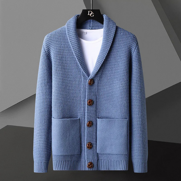 Levoire | Veste En Maille Élégante Pour Hommes Avec Fermeture À Boutons Bleu