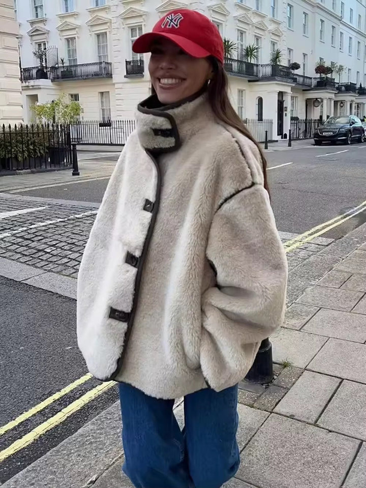 Levoire | Veste Teddy Élégante Avec Détails Contrastés Beige/Marron