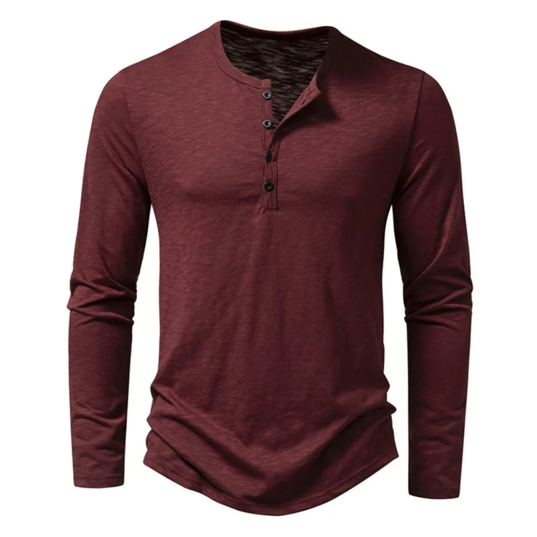 Levoire | T-shirt Henley à manches longues coupe Slim Vin rouge