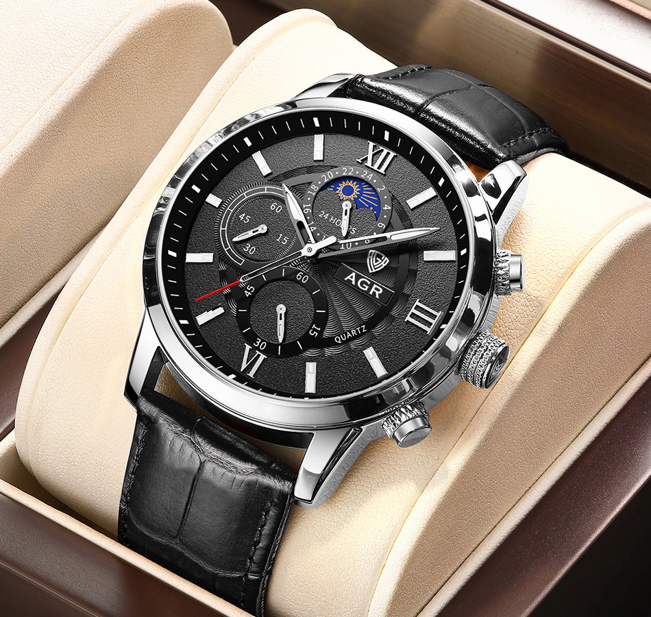 Levoire | De Luxe En Cuir Avec Mouvement À Quartz Argent Noir