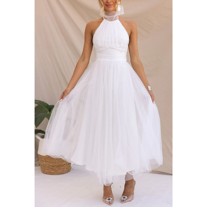 Levoire | Robe de demoiselle d'honneur midi avec dos ouvert pour femmes Blanc