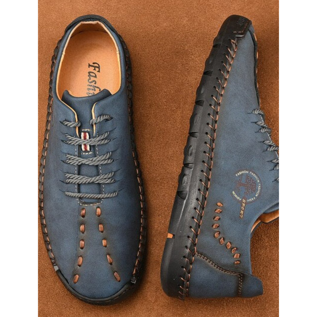 Levoire | Chaussures Pour Hommes Élégantes En Cuir Avec Des Coutures Décoratives Bleu