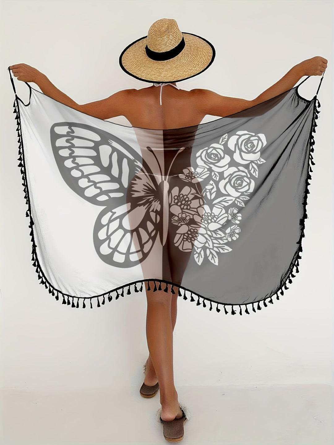 Levoire | Bloc De Couleur Papillon Imprimé Floral Kimono Couverture