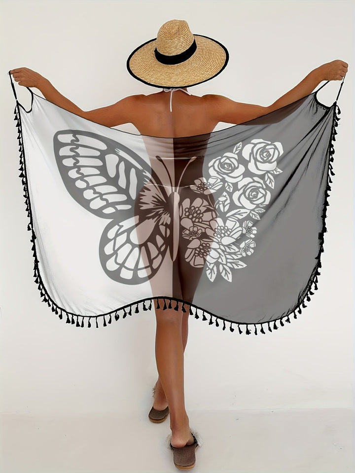 Levoire | Bloc De Couleur Papillon Imprimé Floral Kimono Couverture
