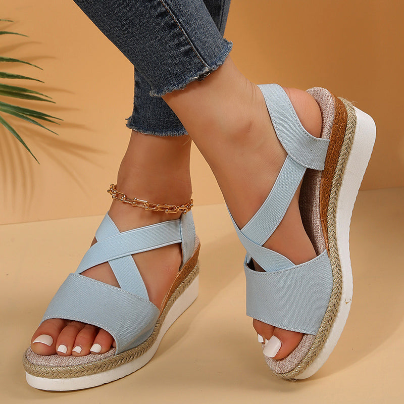 Levoire | Sandales Compensées Avec Des Sangles Croisées Pour Femmes Bleu clair