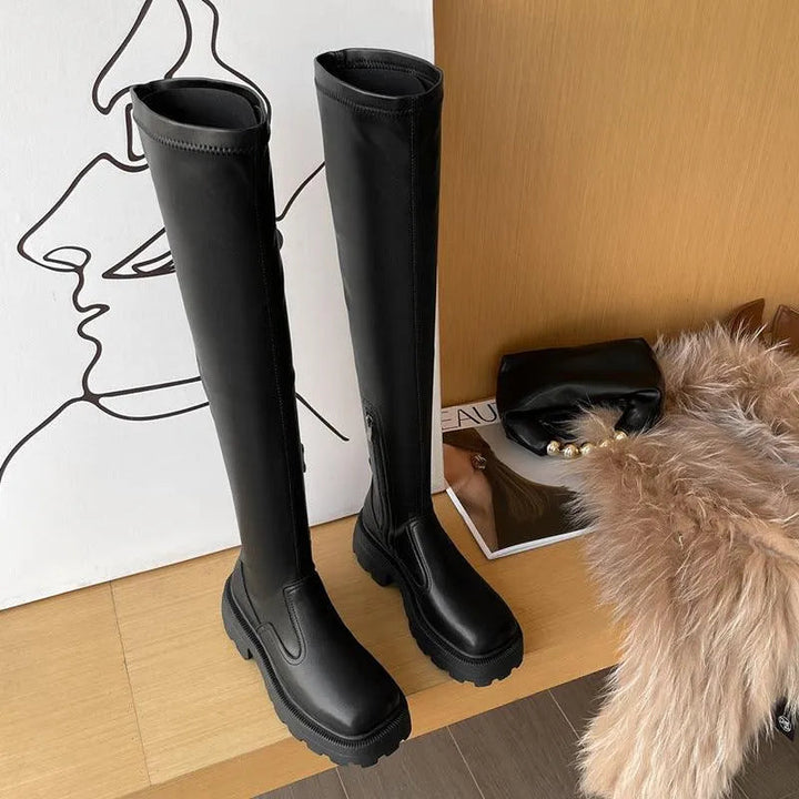 Levoire | Bottes mi-longues en cuir élastique à semelle plate