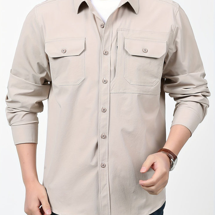Levoire | Pour Hommes Chemise Cargo À Manches Longues Décontractée Unie Beige