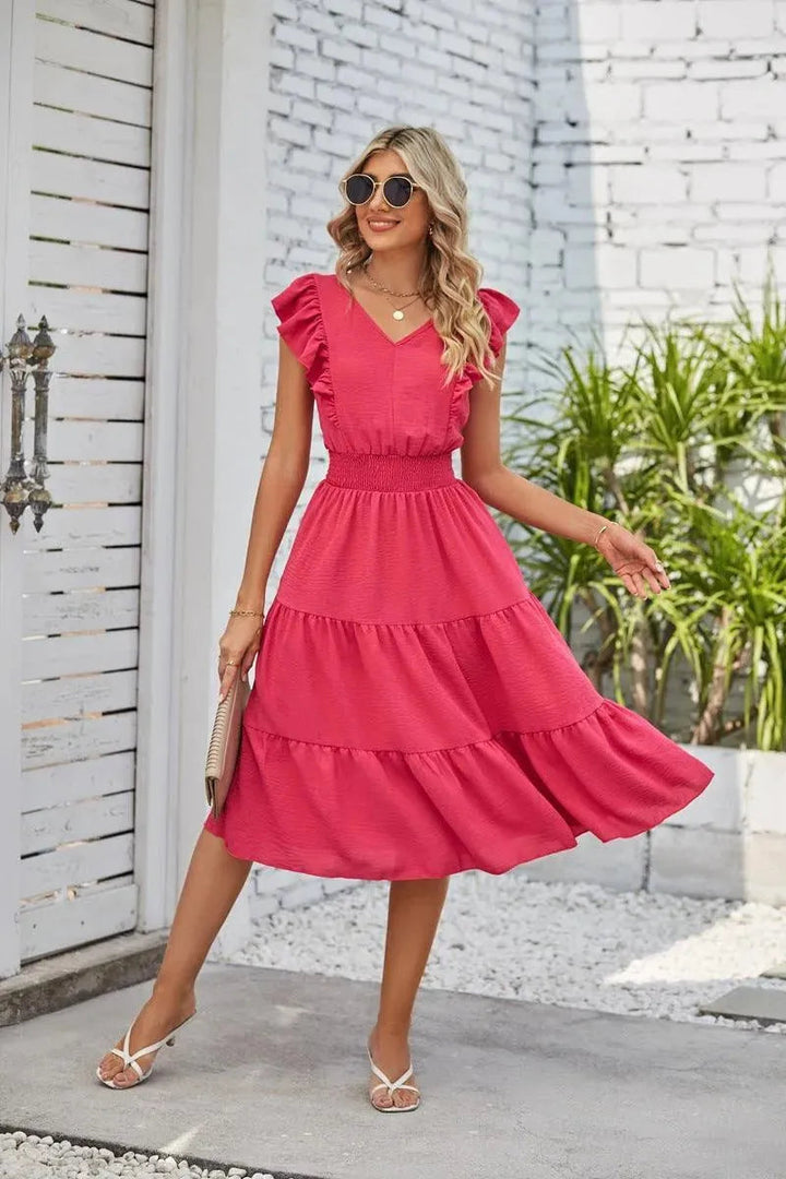 Levoire | Nouvelle robe à volants sans manches en V Rot