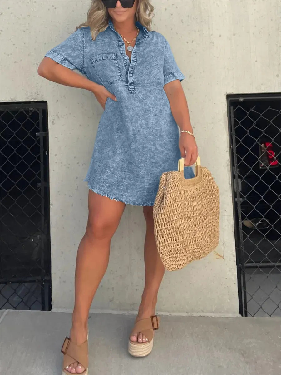 Levoire | Robe Chemise Pour Femmes Lavée Bleu