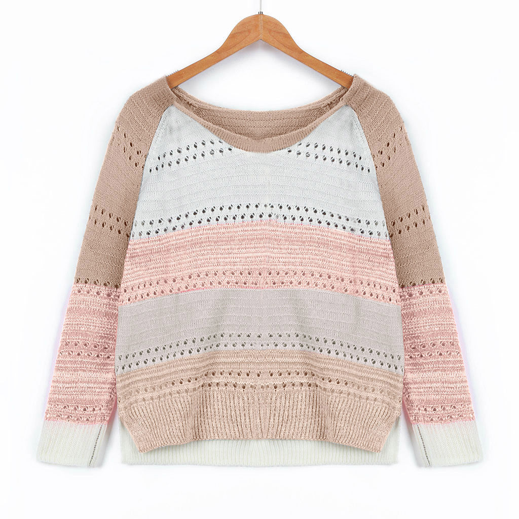 Sweater en tricot pour femmes avec des rayures modernes et de jolis motifs en dentelle Levoire