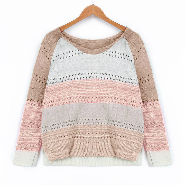 Sweater en tricot pour femmes avec des rayures modernes et de jolis motifs en dentelle Levoire