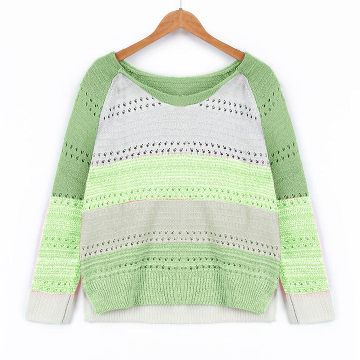 Sweater en tricot pour femmes avec des rayures modernes et de jolis motifs en dentelle Levoire