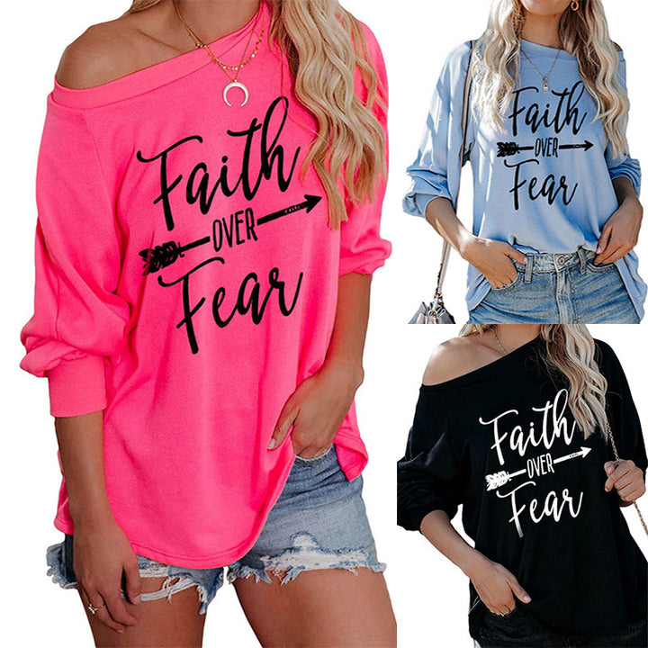 Sweat-shirt femme à épaule dénudée avec imprimé motivant Levoire