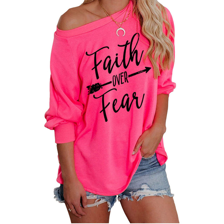 Sweat-shirt femme à épaule dénudée avec imprimé motivant Levoire