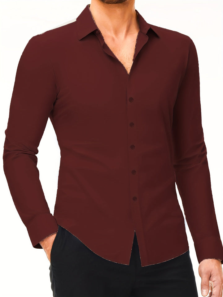 Levoire | Slim Fit Chemise En Coton Stretch Bordeaux rouge