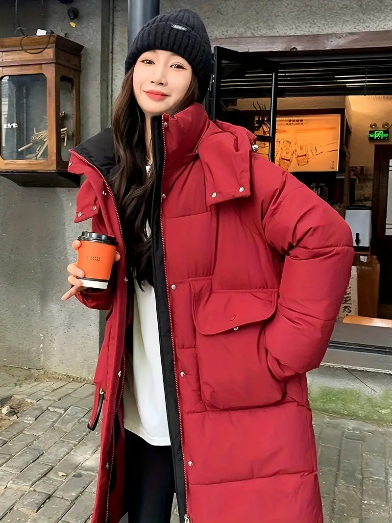 Levoire | Manteau Long Duvet Chic Avec Capuche Rouge brique