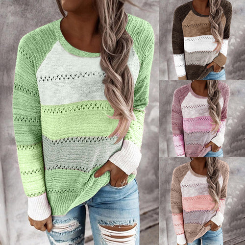 Sweater en tricot pour femmes avec des rayures modernes et de jolis motifs en dentelle Levoire