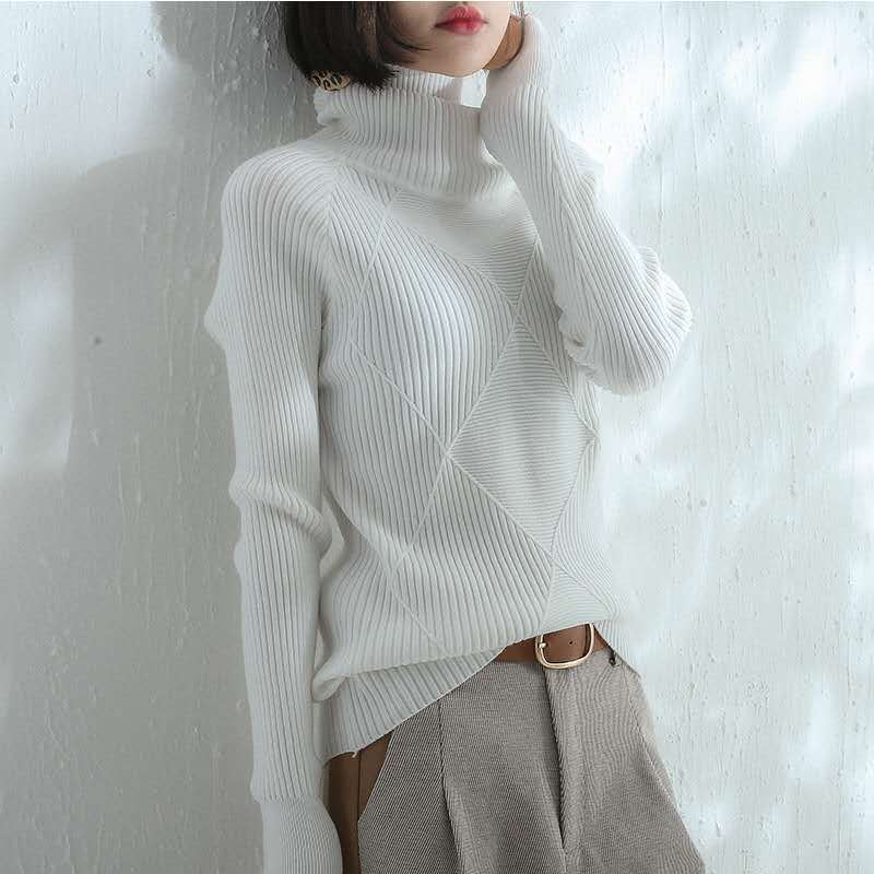 Pull en tricot pour femmes avec col montant et design texturé Levoire
