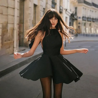 Levoire | Robe cocktail satin évasée Noir