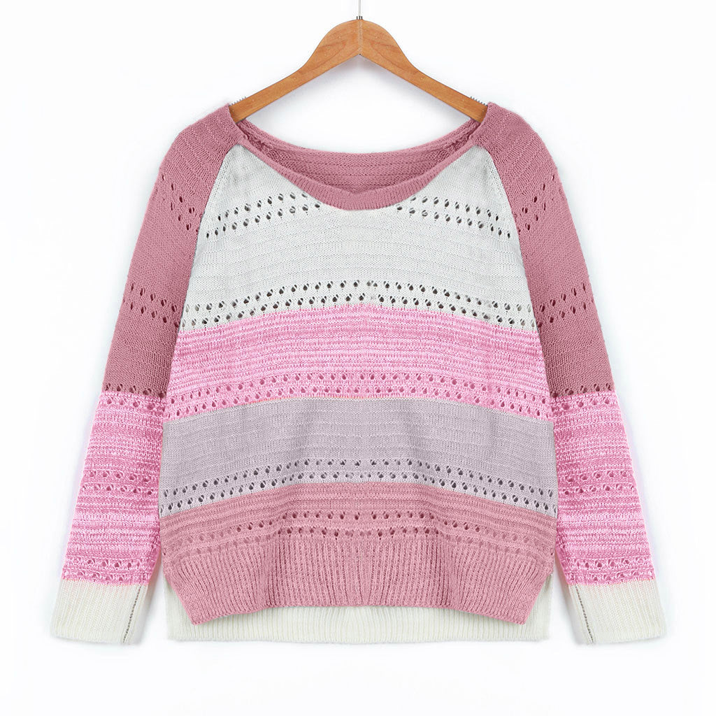 Sweater en tricot pour femmes avec des rayures modernes et de jolis motifs en dentelle Levoire