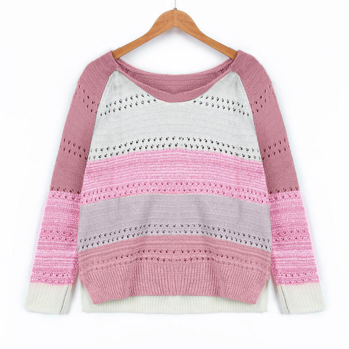 Sweater en tricot pour femmes avec des rayures modernes et de jolis motifs en dentelle Levoire