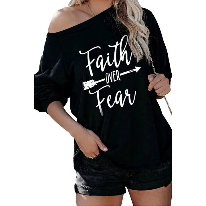 Sweat-shirt femme à épaule dénudée avec imprimé motivant Levoire