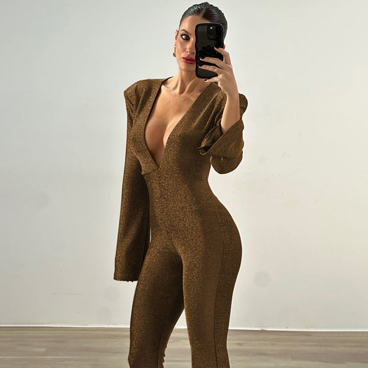 Levoire | Robe salopette élégante à décolleté en V et au dos ouvert Champagne
