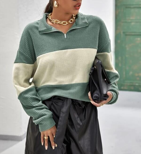 Sweat femme avec fermeture éclair et rayures en bloc Levoire