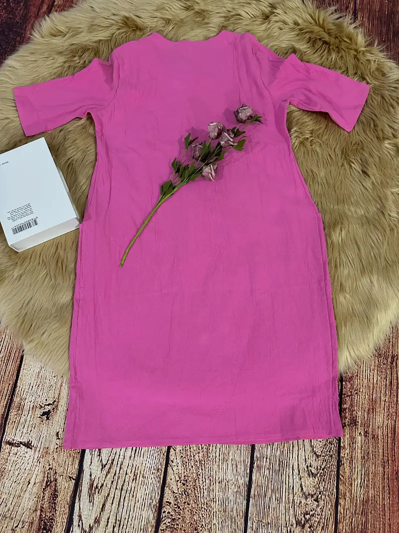 Levoire | Robe De Loisirs Unie Avec Poches Et Manches Mi-Longues