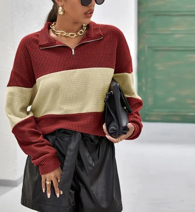 Sweat femme avec fermeture éclair et rayures en bloc Levoire