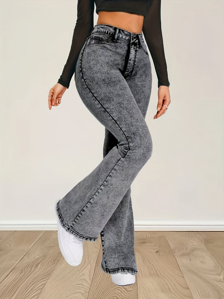 Levoire | Jean En Denim Stretch Gris Avec Taille Haute Et Boutons gris