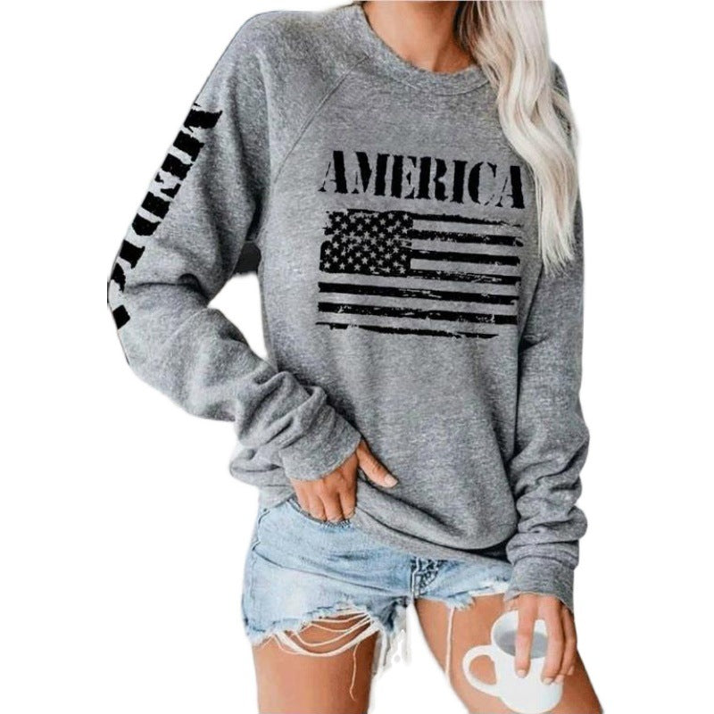 Sweat-shirt femme avec imprimé décontracté drapeau américain Levoire