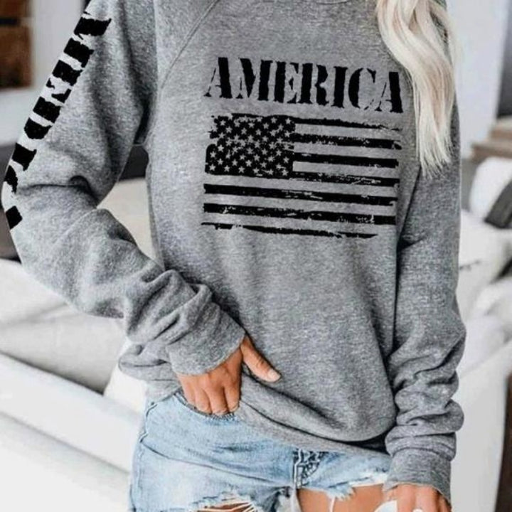 Sweat-shirt femme avec imprimé décontracté drapeau américain Levoire