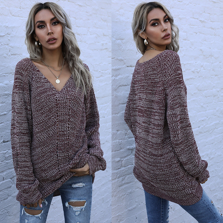 Sweater en tricot surdimensionné pour femmes avec col en V Levoire