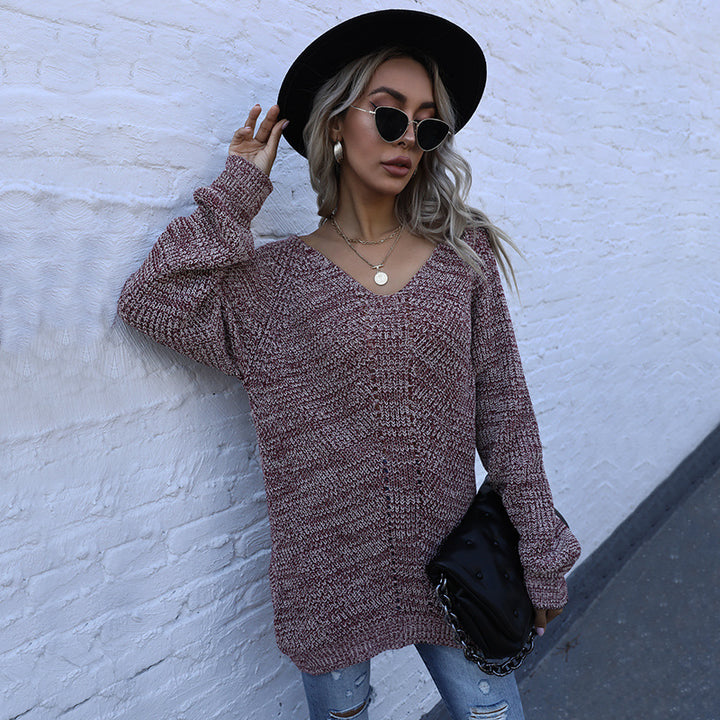 Sweater en tricot surdimensionné pour femmes avec col en V Levoire
