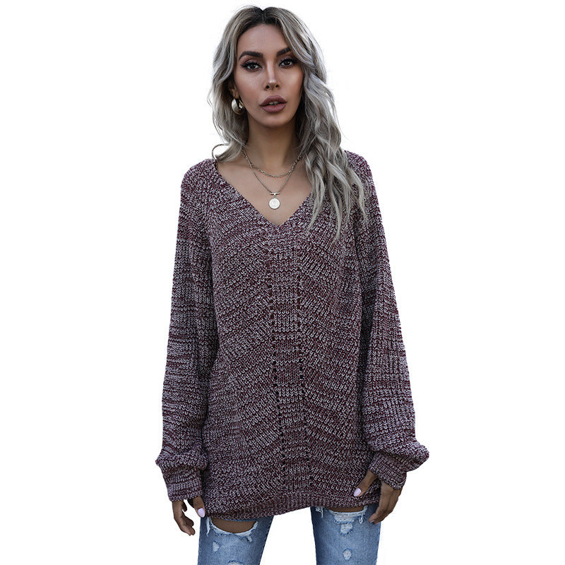 Sweater en tricot surdimensionné pour femmes avec col en V Levoire