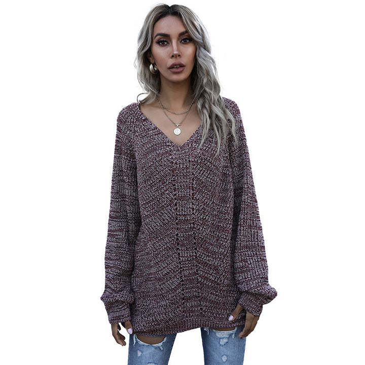 Sweater en tricot surdimensionné pour femmes avec col en V Levoire