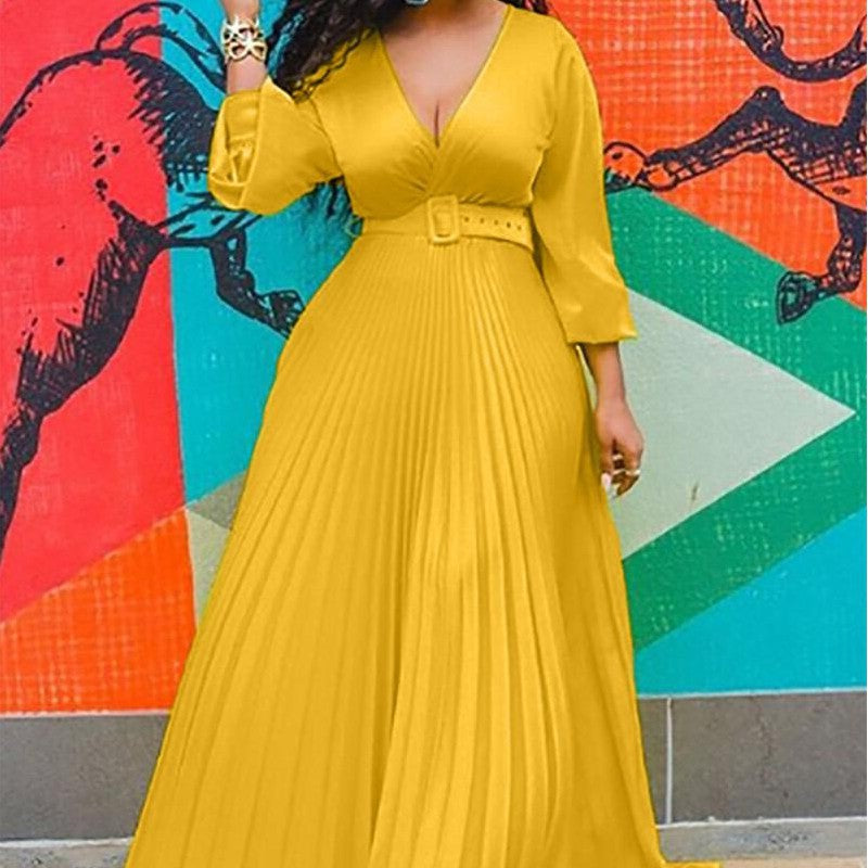 Levoire | Élégant Vintage Sifon Longue Manche-M robe longue Jaune