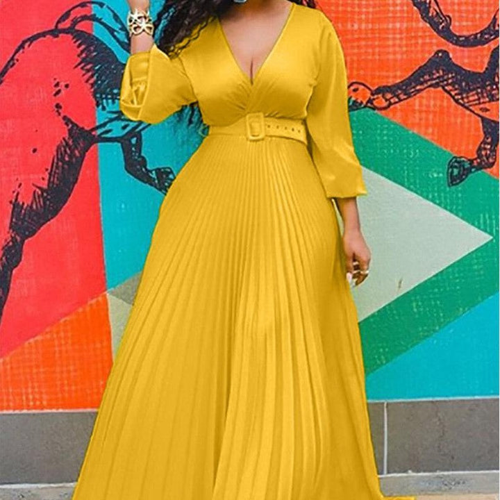 Levoire | Élégant Vintage Sifon Longue Manche-M robe longue Jaune
