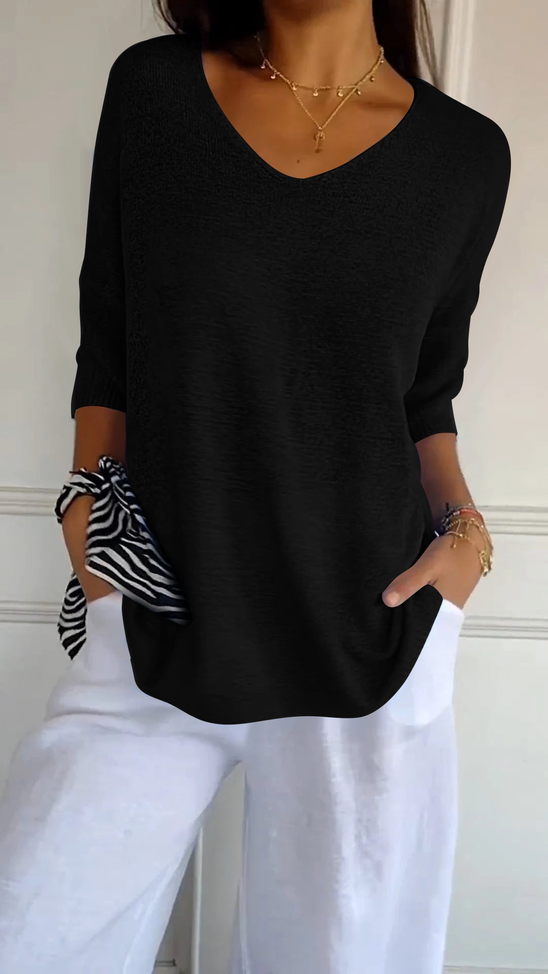 Levoire | Haut En Tricot Uni Avec Décolleté En V Noir